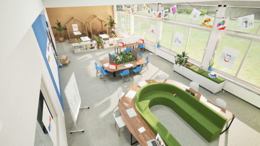 a class room with Legamaster and Playroom products